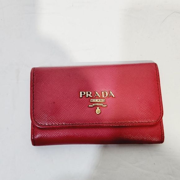 PRADA authentic Saffiano leather red / pink key card case with box - Picture 4 of 16